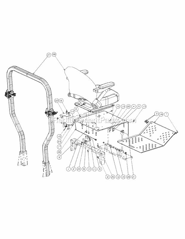 Seat & Floor Panel Assembly Diagram and Parts List for M60-KH 53AH8CT6050 Cub Cadet Sprayer